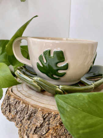 'Monstera' bögre, tálkával ☕🌿